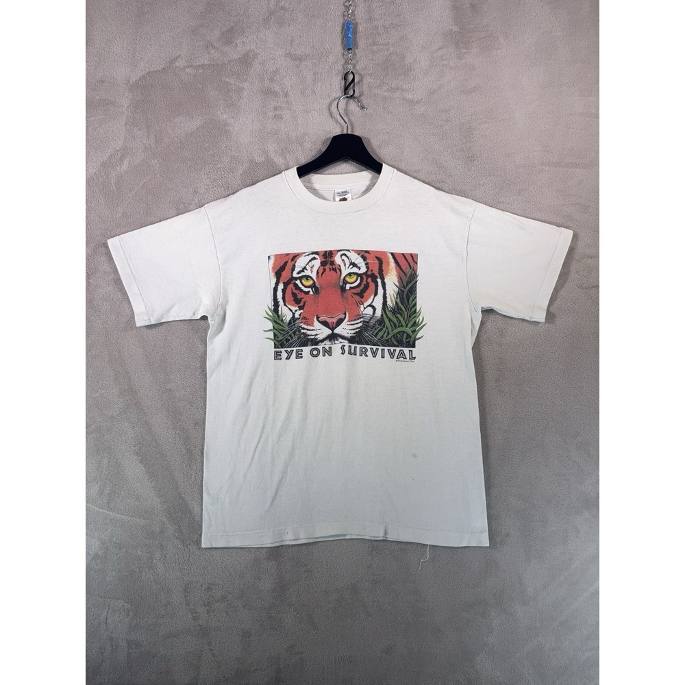 Vintage Eye On Survival Shirt Mens Size Large White Tiger Single Stitch USA 1993